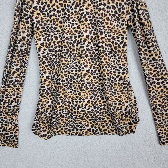 C. Oliver Blouse M Leopard Print Cold Shoulder Stretchy Silver Bead Embellished - Picture 11 of 16